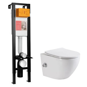 Изображение товара Инсталляция Jacob Delafon с безободковым унитазом BelBagno UNO, сиденье микролифт, E33130RU-NF/BB3105CHR-BS/SC