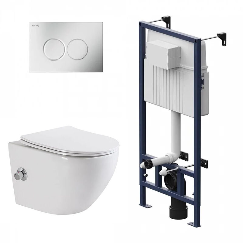 Изображение товара Инсталляция с унитазом BelBagno UNO, безободковый, подвесной, с биде и микролифтом