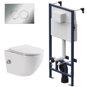 Изображение товара Инсталляция Am.Pm ProC с безободковым унитазом BelBagno UNO, сиденье микролифт, клавиша смыва, I012707/BB3105CHR-BS/SC/I070151