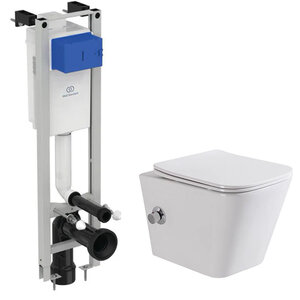 Изображение товара Инсталляция Ideal Standard с безободковым унитазом BelBagno Due, сиденье микролифт, E233267/BB3103CHR-BS/SC