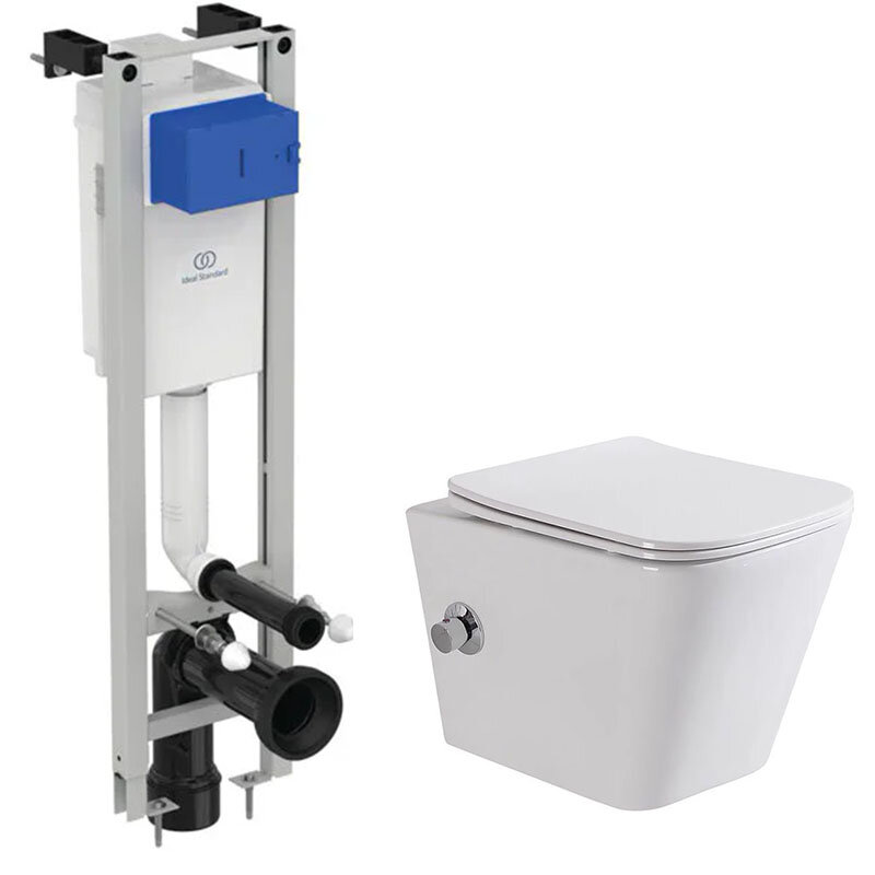Изображение товара Инсталляция Ideal Standard с безободковым унитазом BelBagno Due, сиденье микролифт, E233267/BB3103CHR-BS/SC
