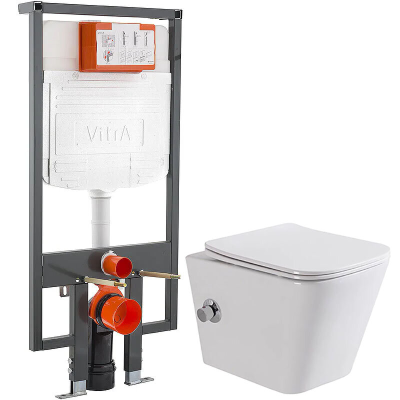 Изображение товара Инсталляция Vitra с безободковым унитазом BelBagno Due, сиденье микролифт, 748-5800-01/BB3103CHR-BS