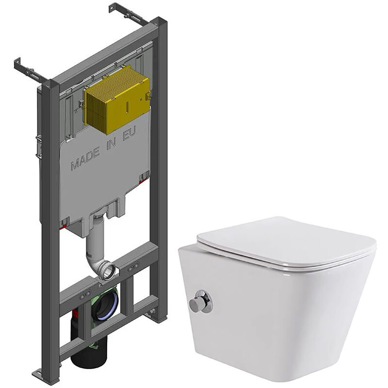 Изображение товара Инсталляция Jacob Delafon с безободковым унитазом BelBagno Due, сиденье микролифт, E29025-NF/BB3103CHR-BS/SC