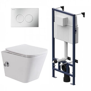 Изображение товара Инсталляция Am.Pm ProC с безободковым унитазом BelBagno Due, сиденье микролифт, клавиша смыва, I012707/BB3103CHR-BS/SC/I070131