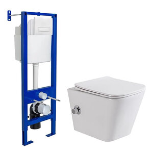 Изображение товара Инсталляция Berges Atom Line с безободковым унитазом BelBagno Due, сиденье микролифт, клавиша смыва, 040339/BB3103CHR-BS/SC