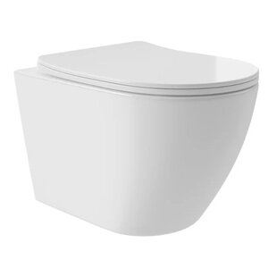 Изображение товара Подвесной безободковый унитаз Aqueduto OVOT0210, смыв торнадо, с сиденьем микролифт, цвет белый (уценка: дефект геометрии)