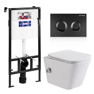 Изображение товара Инсталляция Bettoserb Sava Fix Slim с безободковым унитазом BelBagno Due, сиденье микролифт, клавиша смыва, SET40006467/BB3103CHR-BS/SC