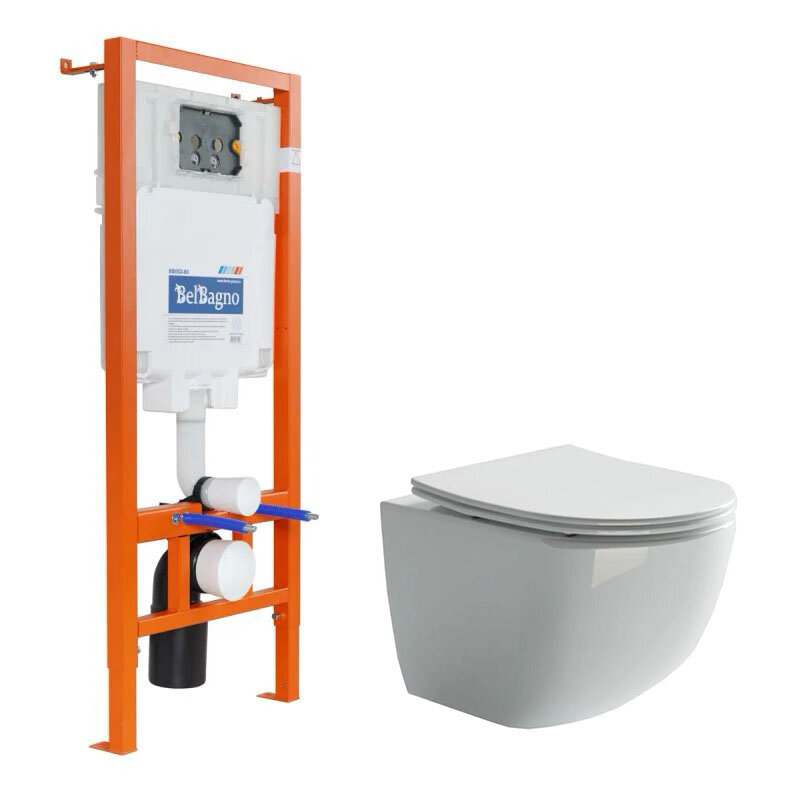 Изображение товара Инсталляция BelBagno с безободковым унитазом Ceramicanova Forma Rimless и сиденьем микролифт