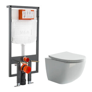 Изображение товара Инсталляция Vitra с безободковым унитазом Ceramicanova Forma Rimless и сиденьем микролифт