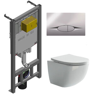 Изображение товара Инсталляция Jacob Delafon с безободковым унитазом Ceramicanova Forma Rimless, сиденье микролифт, сантехфарфор, клавиша смыва, E21822-CP/CN3009