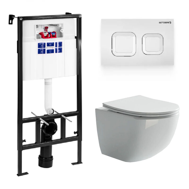 Изображение товара Инсталляция Bettoserb Sava Fix Slim с безободковым унитазом Ceramicanova Forma Rimless, сиденьем ми