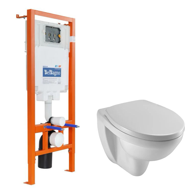 Изображение товара Инсталляция BelBagno с безободковым подвесным унитазом Jacob Delafon Patio, микролифт, BB002-80