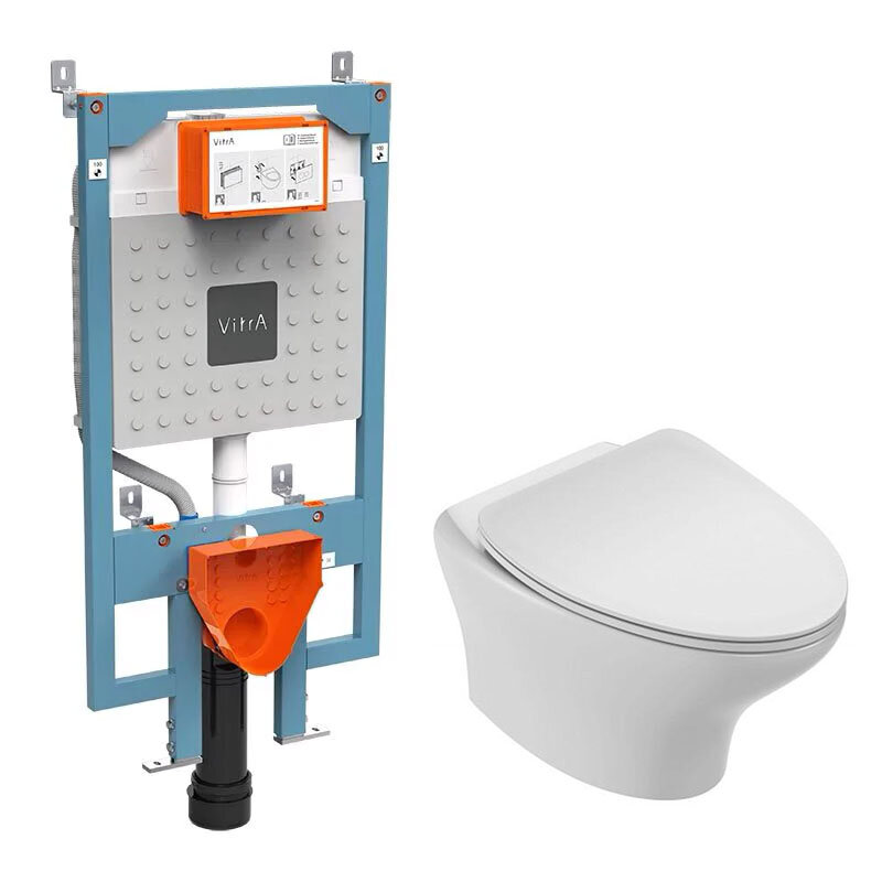 Изображение товара Подвесной унитаз с инсталляцией Vitra V-Fix Prime + Jacob Delafon Nouvelle Vague (безободковый, мик Изображение товара Подвесной унитаз с инсталляцией Vitra V-Fix Prime + Jacob Delafon Nouvelle Vague (безободковый, мик
