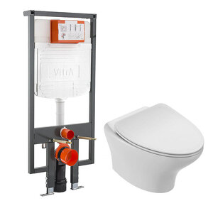 Изображение товара Инсталляция Vitra с безободковым унитазом Jacob Delafon Nouvelle Vague, сиденье микролифт, 748-5800-01/EDJ102-00/E20069-00