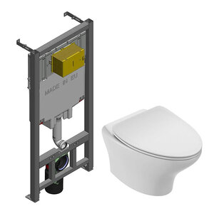 Изображение товара Инсталляция Jacob Delafon с безободковым унитазом Jacob Delafon Nouvelle Vague, сиденье микролифт, E29025-NF/EDJ102-00/E20069-00