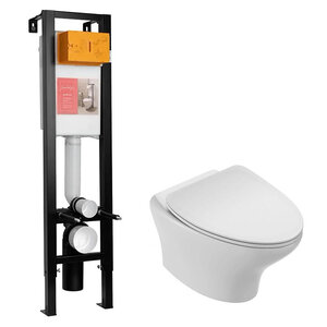 Изображение товара Инсталляция Jacob Delafon с безободковым унитазом Jacob Delafon Nouvelle Vague, сиденье микролифт, E33130RU-NF/EDJ102-00/E20069-00