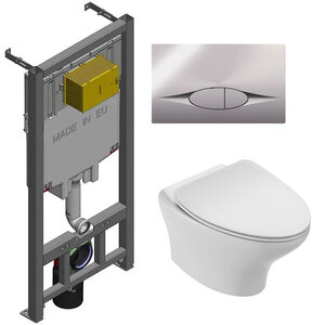 Изображение товара Инсталляция Jacob Delafon с безободковым унитазом Jacob Delafon Nouvelle Vague, сиденье микролифт, клавиша смыва, E21822-CP/EDJ102-00/E20069-00