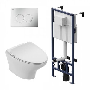 Изображение товара Инсталляция Am.Pm ProC с безободковым унитазом Jacob Delafon Nouvelle Vague, сиденье микролифт, клавиша смыва, I012707/EDJ102-00/E20069-00/I070131