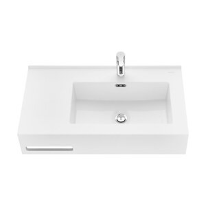 Изображение товара Раковина Aquaton Квадро Про 1A734331QA01R, 80 см, литьевой мрамор, правая, с полотенцедержателем, белая