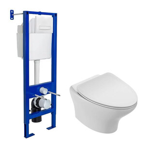 Изображение товара Инсталляция Berges Atom Line с безободковым унитазом Jacob Delafon Nouvelle Vague, сиденье микролифт, клавиша смыва, 040339/EDJ102-00/E20069-00