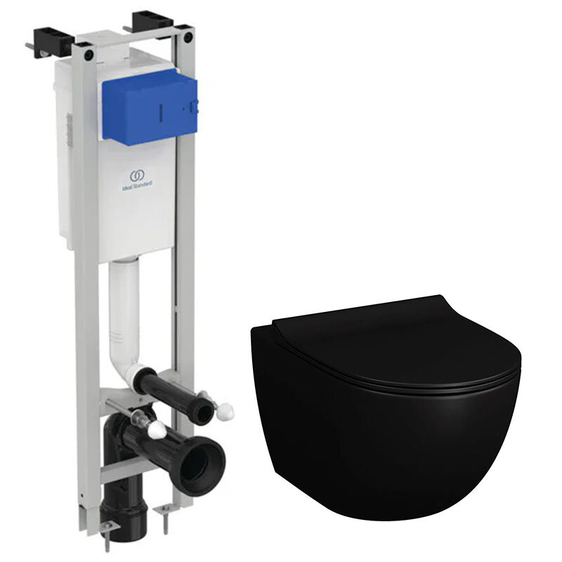 Изображение товара Инсталляция Ideal Standard с безободковым унитазом VitrA Sento, сиденье микролифт, E233267/7748B083-0101/120-083-009 Изображение товара Инсталляция Ideal Standard с безободковым унитазом VitrA Sento, сиденье микролифт, E233267/7748B083-0101/120-083-009