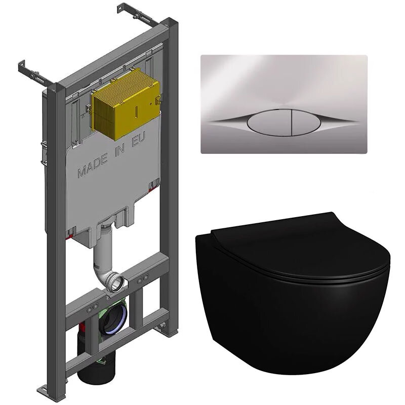 Изображение товара Безободковый унитаз Vitra Sento с инсталляцией Jacob Delafon и сиденьем микролифт