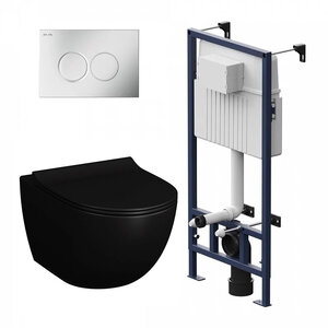 Изображение товара Инсталляция Am.Pm ProC с безободковым унитазом Vitra Sento, сиденье микролифт, клавиша смыва, I012707/7748B083-0101/120-083-009/I070131