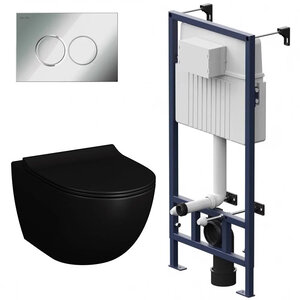 Изображение товара Инсталляция Am.Pm ProC с безободковым унитазом Vitra Sento, сиденье микролифт, клавиша смыва, I012707/7748B083-0101/120-083-009/I070151