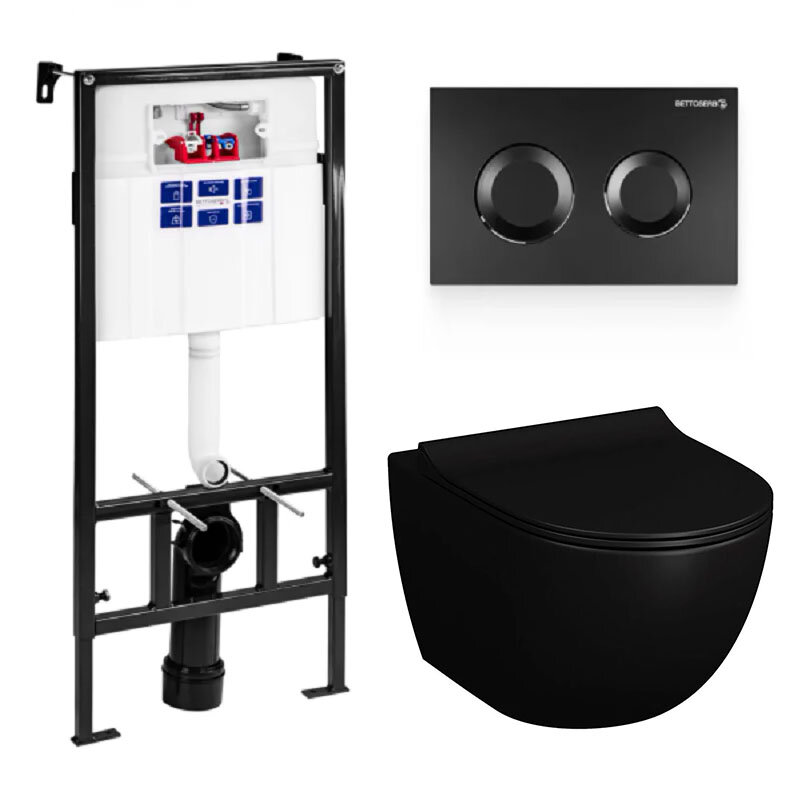 Изображение товара Инсталляция Bettoserb Sava Fix Slim с безободковым унитазом Vitra Sento, черный матовый