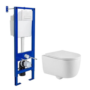 Изображение товара Инсталляция Berges Atom Line с безободковым унитазом Berges Tornas Rimless, сиденье микролифт, клавиша смыва, 040339/082137