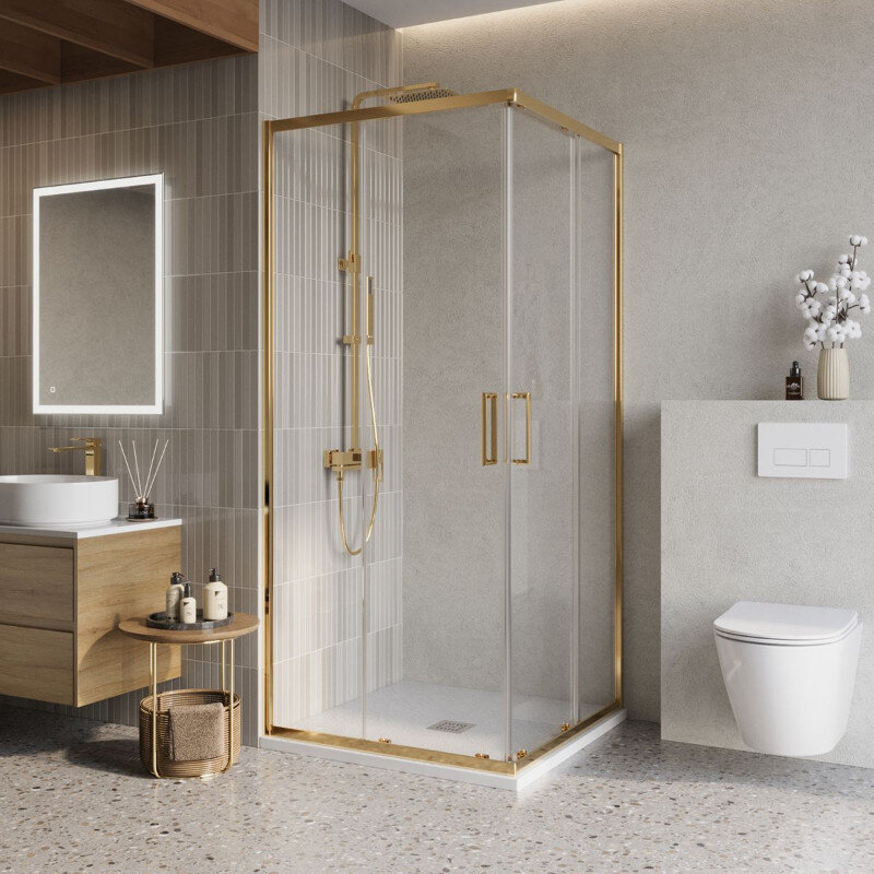 Изображение товара Душевой уголок BelBagno LUCE-A-2-80-C-ORO 80x80 см стекло прозрачное профиль золото