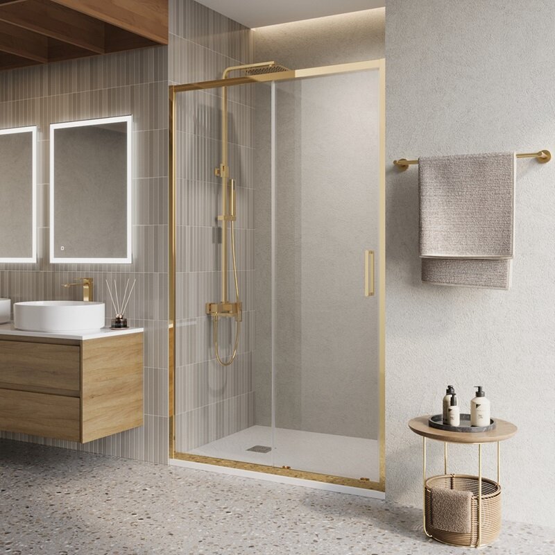 Изображение товара Душевая дверь BelBagno LUCE-BF-1-100-C-ORO 100 см стекло золото