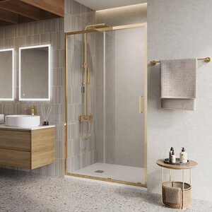 Изображение товара Душевая дверь BelBagno LUCE-BF-1-100-C-ORO, 100 см, стекло прозрачное, профиль золото