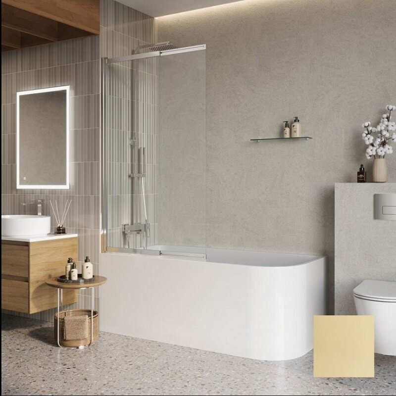 Изображение товара Шторка для ванны BelBagno LUCE-VF-11-90/145-C-ORO 90 см стекло transparent золото профиль