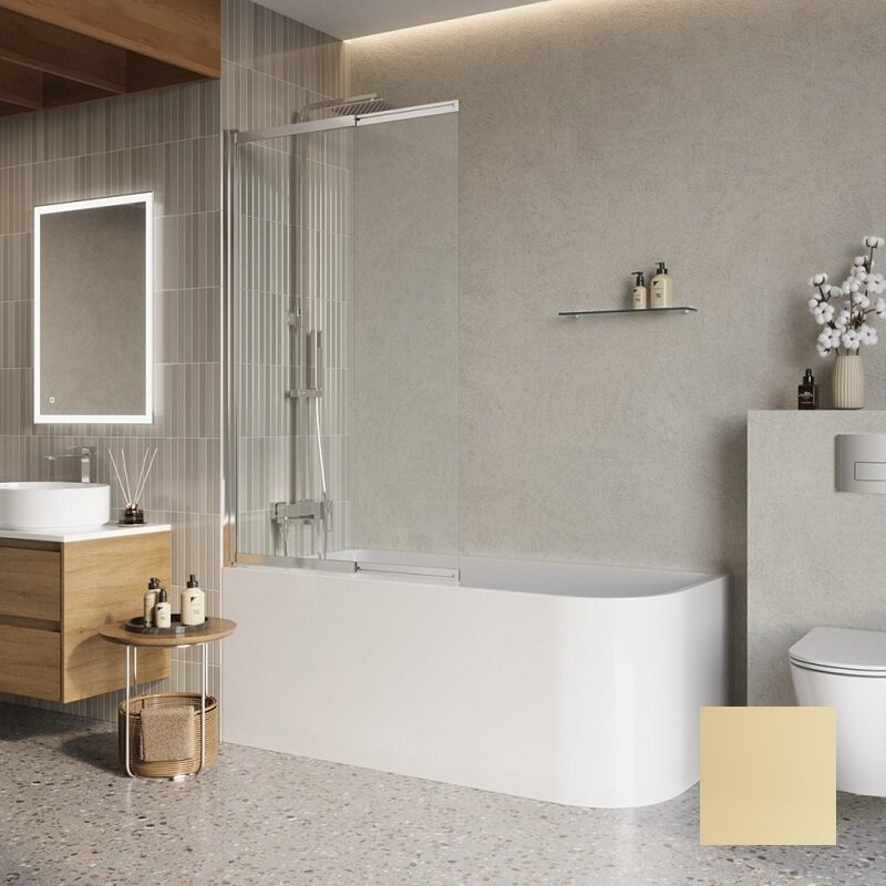 Изображение товара Стеклянная шторка на ванну BelBagno LUCE-VF-11-100/145-C-ORO, 100 см, золото