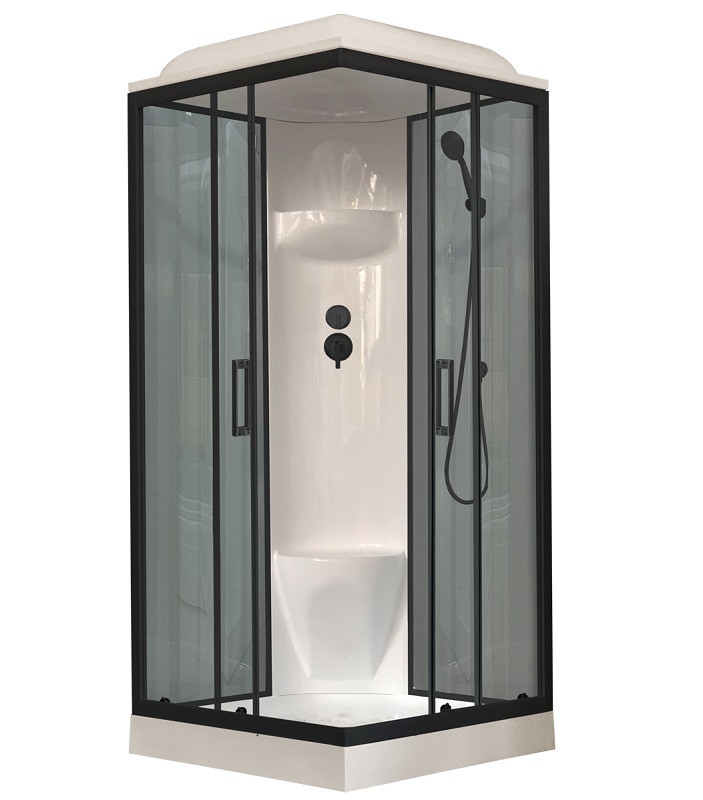 Изображение товара Душевая кабина Royal Bath RB80HP6-GT-BL, 80 x 80 см, задние стенки серые, стекла прозрачные, профиль черный