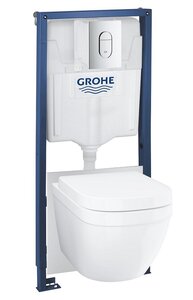 Изображение товара Инсталляция с унитазом Grohe Euro Ceramic 36501000, сиденье микролифт, клавиша смыва хром, альпин-белый, 5 в 1