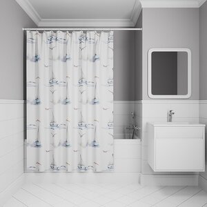 Изображение товара Штора для ванной комнаты Iddis Base BO02P18i11, 180x200 см, полиэстер, белая, акварельный принт