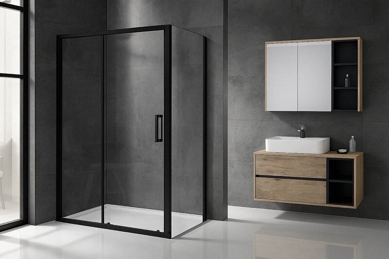 Изображение товара Душевой уголок Royal Bath RB7170HPS-T-BL Прямоугольный 170x70 см, 6 мм стекло, черный профиль