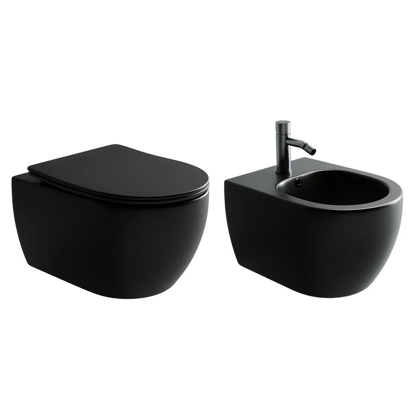 Изображение товара Комплект подвесного унитаза с биде Ceramicanova Play CN3001MB/CN3002MB черный матовый