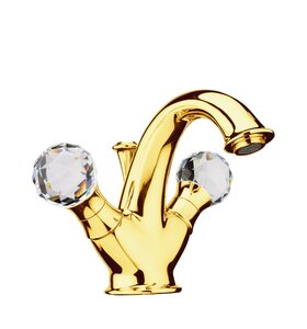 Изображение товара Смеситель для раковины Webert Karenina KA700102010 с донным клапаном золото Swarovski