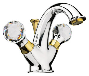 Изображение товара Смеситель для раковины Webert Karenina KA700102017 c донным клапаном, хром, золото, ручки Swarovski