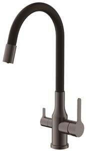 Изображение товара Смеситель Belz B76814-3 для кухонной мойки, гибкий излив, оружейная сталь, черный матовый