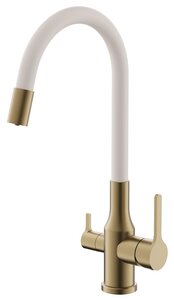 Изображение товара Смеситель Belz B76814-5 для кухонной мойки, гибкий излив, золото, белый матовый Изображение товара Смеситель Belz B76814-5 для кухонной мойки, гибкий излив, золото, белый матовый