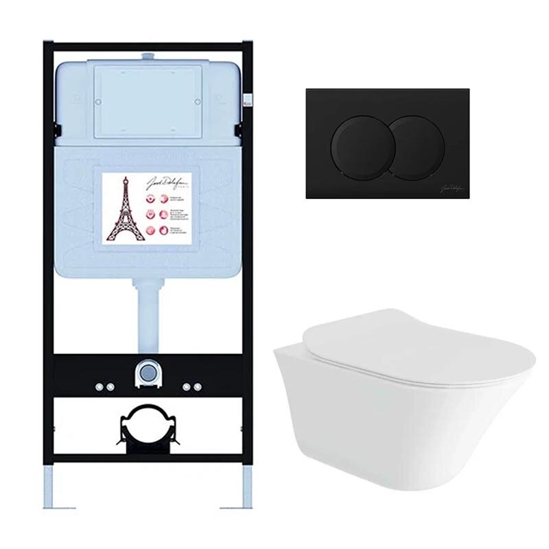 Изображение товара Инсталляция Jacob Delafon E28079RU-BL с безободковым унитазом Vive, микролифтом, черная клавиша