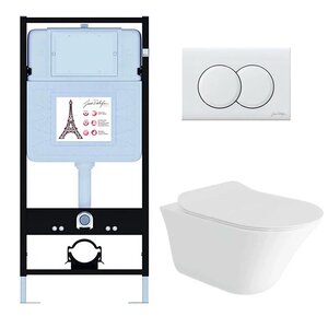 Изображение товара Инсталляция Jacob Delafon E28079RU-00, с безободковым унитазом Vive, сиденье с микролифтом, клавиша белая глянцевая