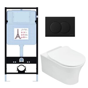 Изображение товара Инсталляция Jacob Delafon E21731RU-BL, с безободковым унитазом Aleo, сиденье с микролифтом, клавиша черная матовая