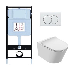 Изображение товара Инсталляция Jacob Delafon EDAB103-00, с безободковым унитазом Bastille, сиденье с микролифтом, клавиша белая глянцевая