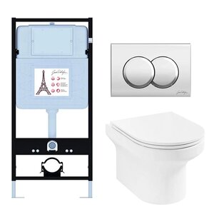 Изображение товара Инсталляция Jacob Delafon E21743RU-CP, с безободковым унитазом Elite, сиденье с микролифтом, клавиша хром