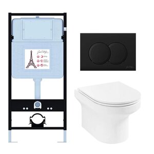 Изображение товара Инсталляция Jacob Delafon E21743RU-BL, с безободковым унитазом Elite, сиденье с микролифтом, клавиша черная матовая Изображение товара Инсталляция Jacob Delafon E21743RU-BL, с безободковым унитазом Elite, сиденье с микролифтом, клавиша черная матовая